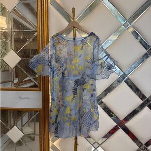 Sheer Blue and Yellow Floral Dress